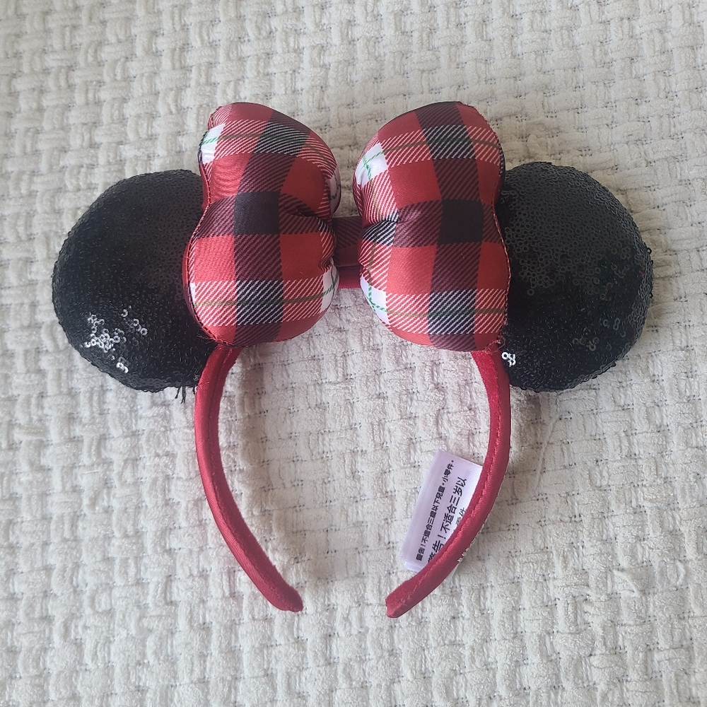 Disney Parks Christmas plaid and sequin Minnie Mouse ear headband One Size Fits - Picture 1 of 11